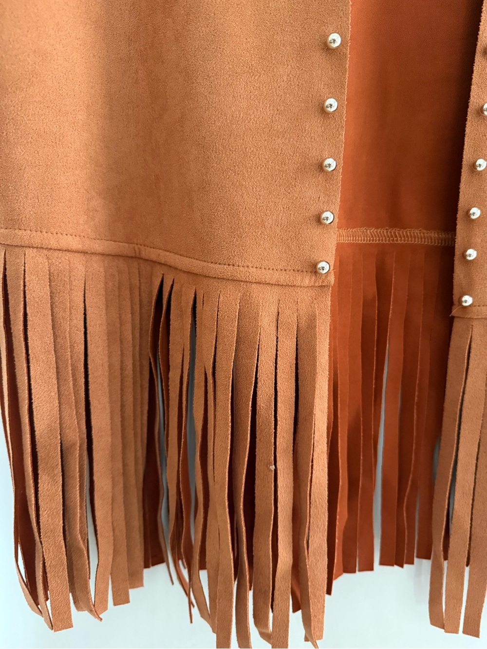 Boho Faux Fringe Studded Open-Front Vest Western Festival Size M - Picture 3 of 7